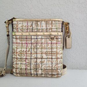 Coach Tattersall Gold Leather Crosssbody Bag Purse